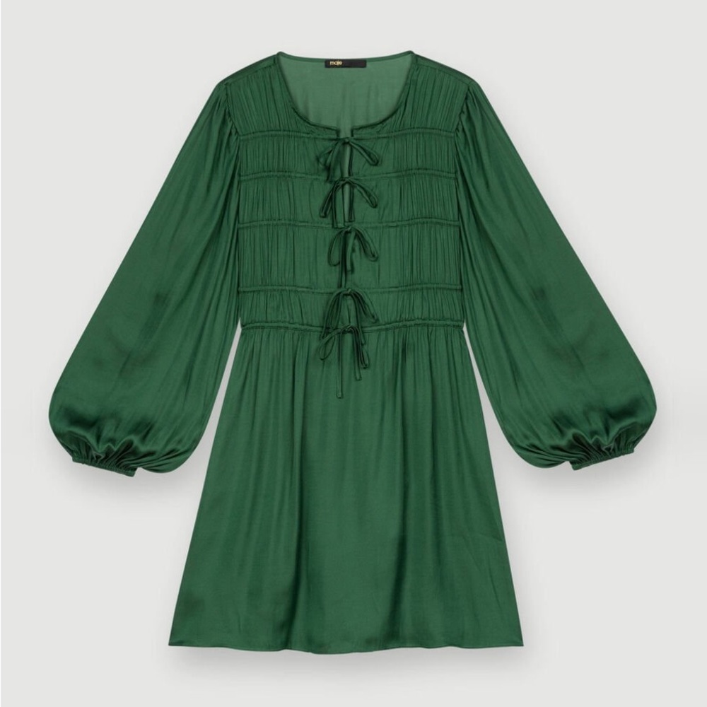 Green Satin Dress, tie for gathering